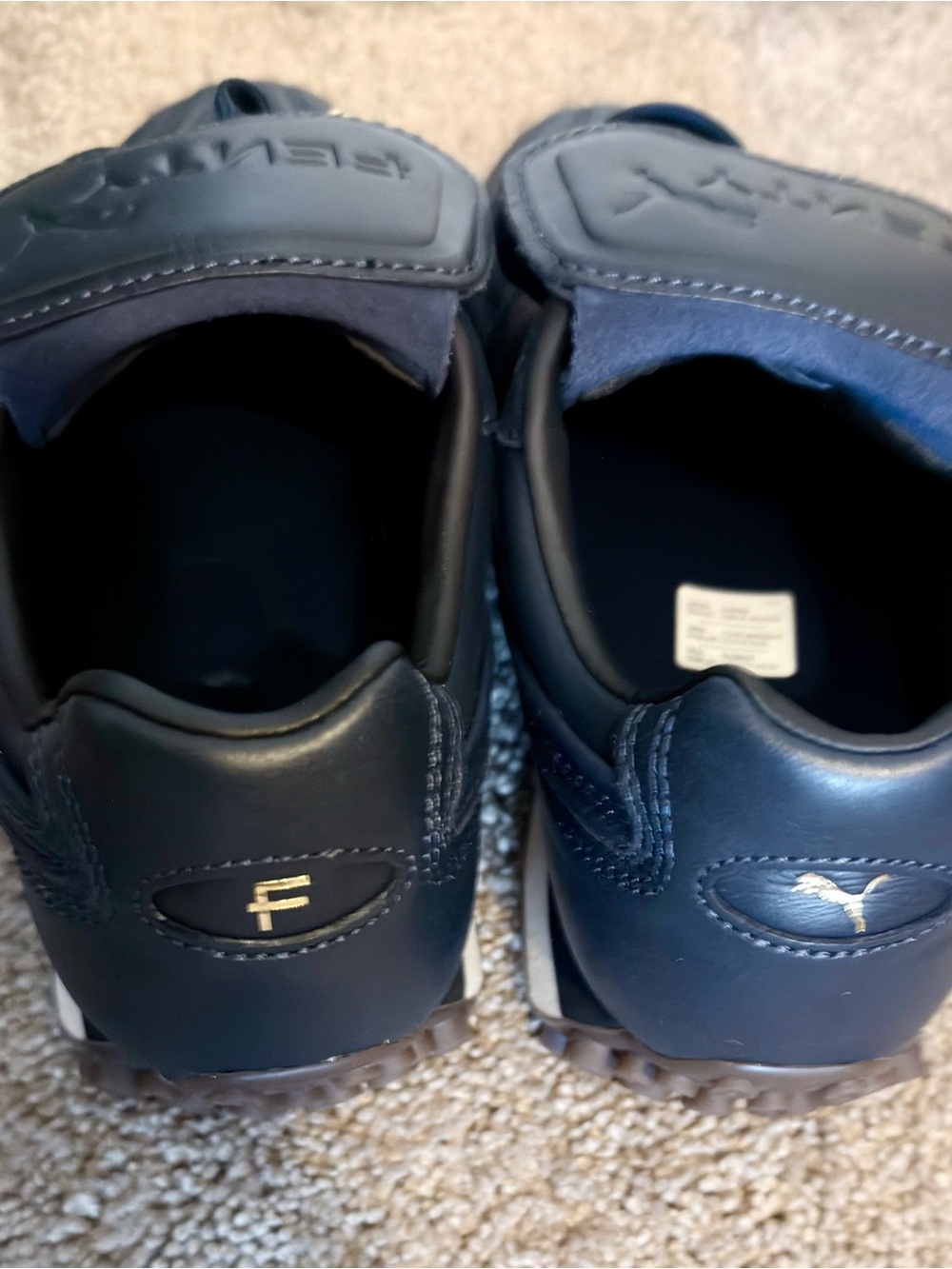 Fenty Beauty Navy Leather Sneakers with Gold Accents - Picture 3 of 6